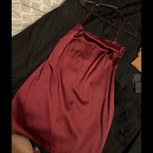 mini burgundy silk strap dress